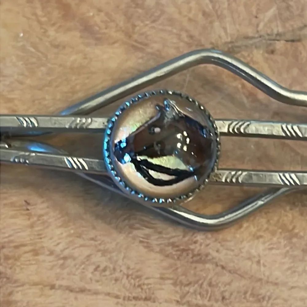 Vintage Tie Clip with Reverse Glass Painted Portrait of a Horse